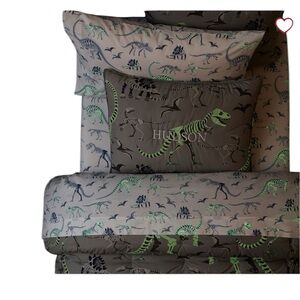 Pottery Barn Kids Twin Dinosaur Print Glow in the Dark Bedding Set